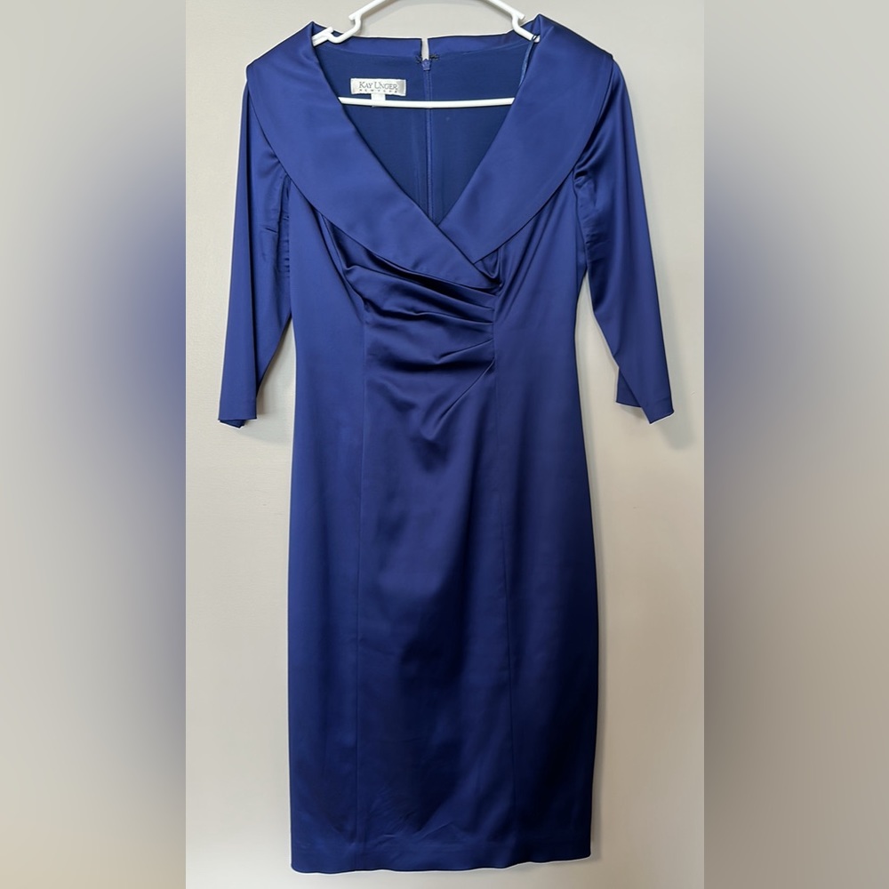 Gorgeous KAY UNGER NEW YORK Royal BLUE SATIN DRESS SIZE 2